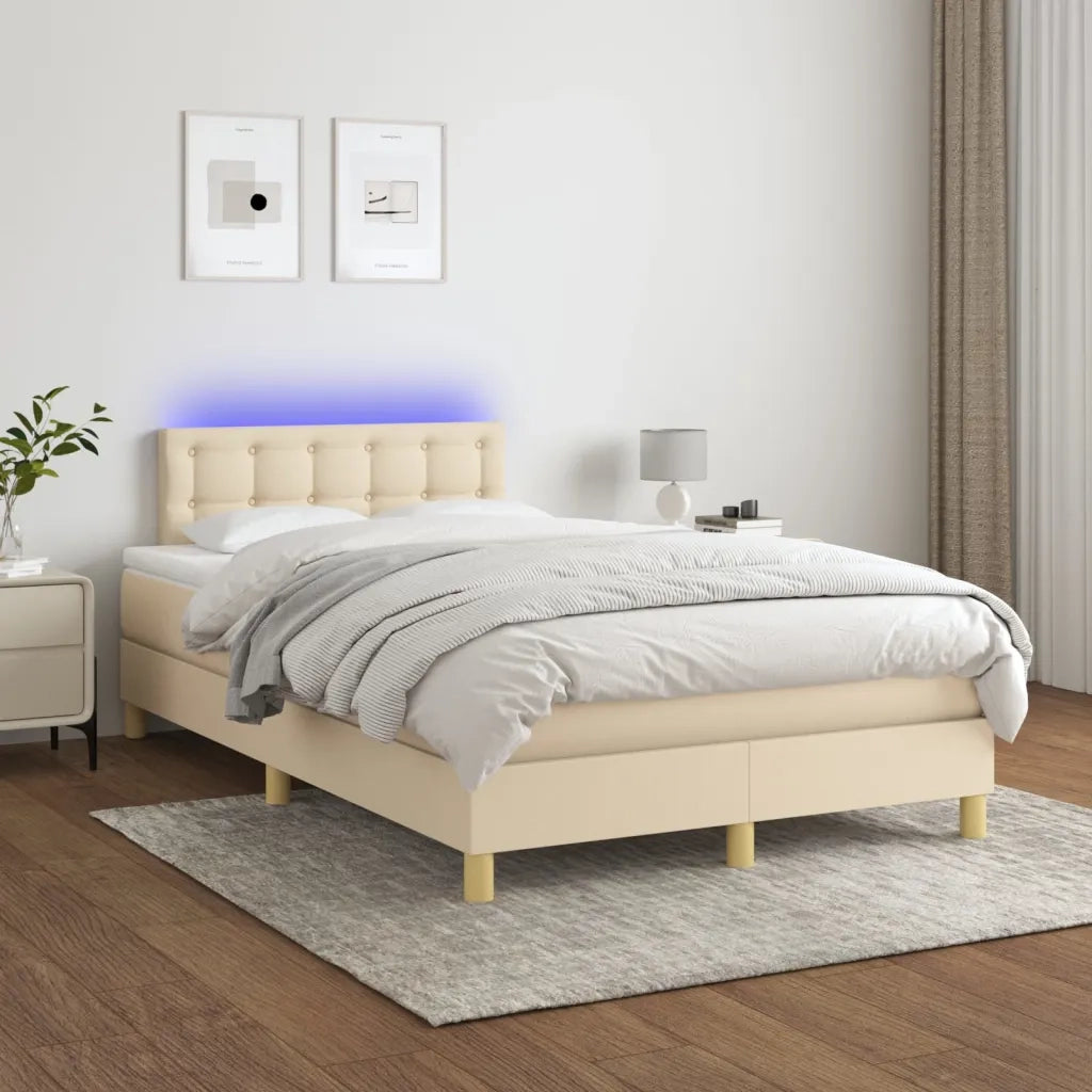 Letto a Molle con Materasso e LED Crema 120x200cm in Tessuto 3134026