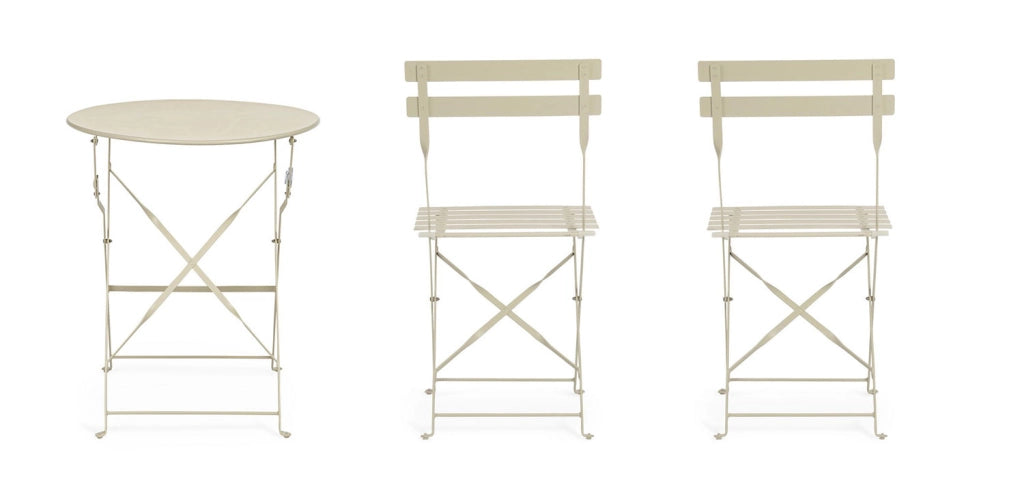 Set 3 Pezzi Bistrot da Giardino con Tavolo e 2 Sedie in Acciaio Verniciato Austin Gypsum