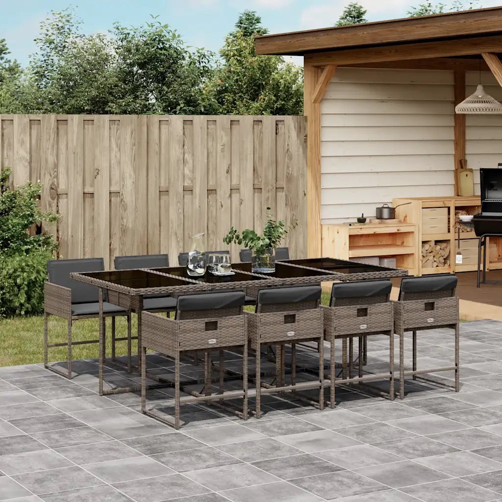 Set da Pranzo da Giardino 9 pz con Cuscini in Polyrattan Grigio 3211280