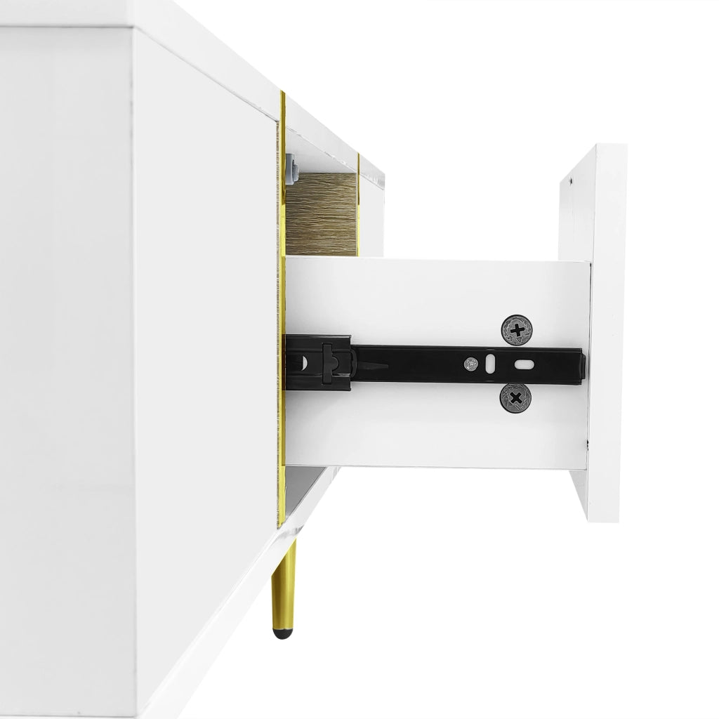 Tavolino da salotto con 2 Cassetti; Bianco Lucido con Dettagli in Metallo Dorato; Stile Moderno; in MDF; 100×60×41;5 cm
