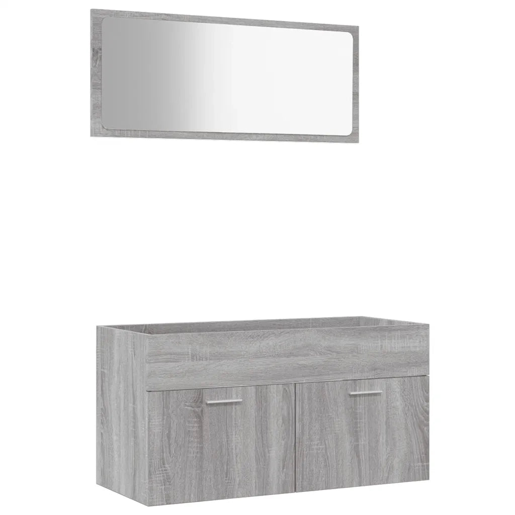 Set Mobili da Bagno | Armadio da bagno 2 pz Grigio Sonoma in Legno Multistrato