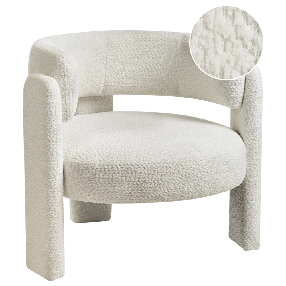 Poltrona imbottita in ciniglia con schienale curvo seduta moderna in stile scandinavo colore bianco sporco