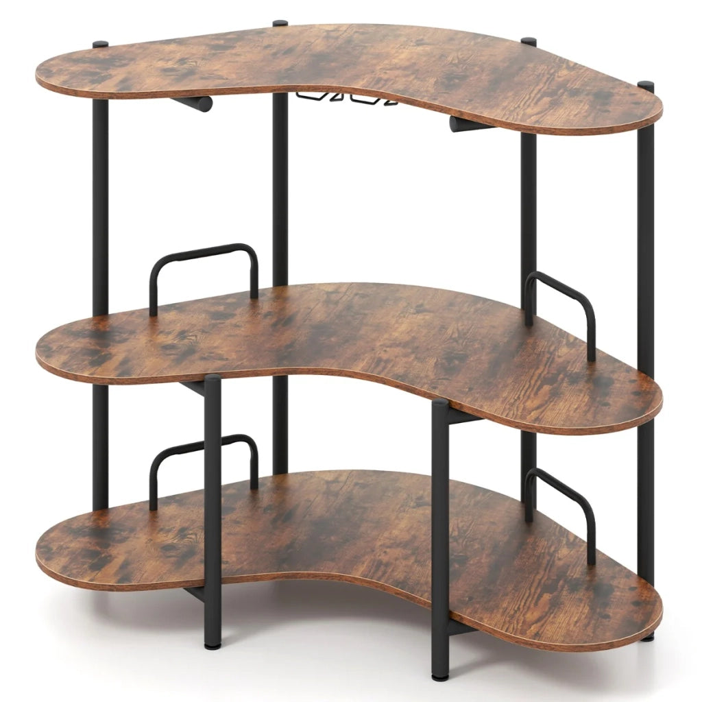 Tavolino bar per liquori 120 x 66 x 102 cm con 3 ripiani e portabicchieri in stile industriale in legno marrone rustico 20_0010592