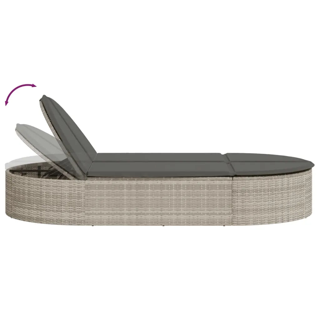 Lettino Prendisole | Sdraio da giardino | Lettino da sole Doppio con Cuscini Grigio Chiaro Polyrattan
