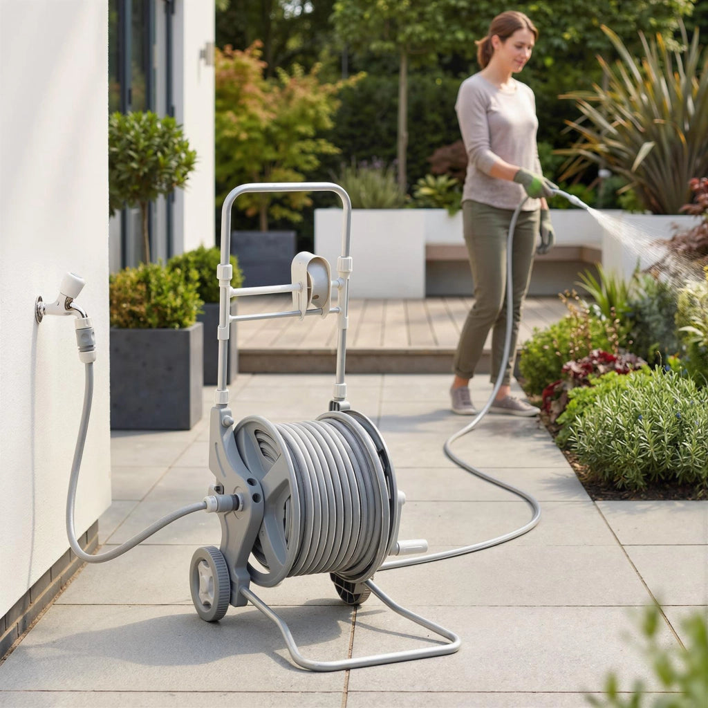 Carrello per Tubo 45 m con Maniglia e 2 Ruote ¨C zephmum ¨C Grigio 45x44x78 cm