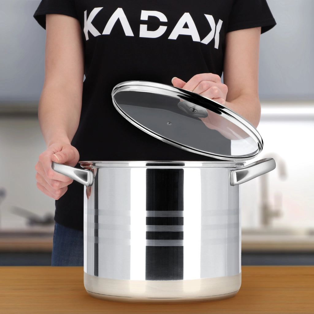 Pentola a induzione grande in acciaio inox KADAX con coperchio, gas, 24 cm, 9 l, acciaio di alta qualità