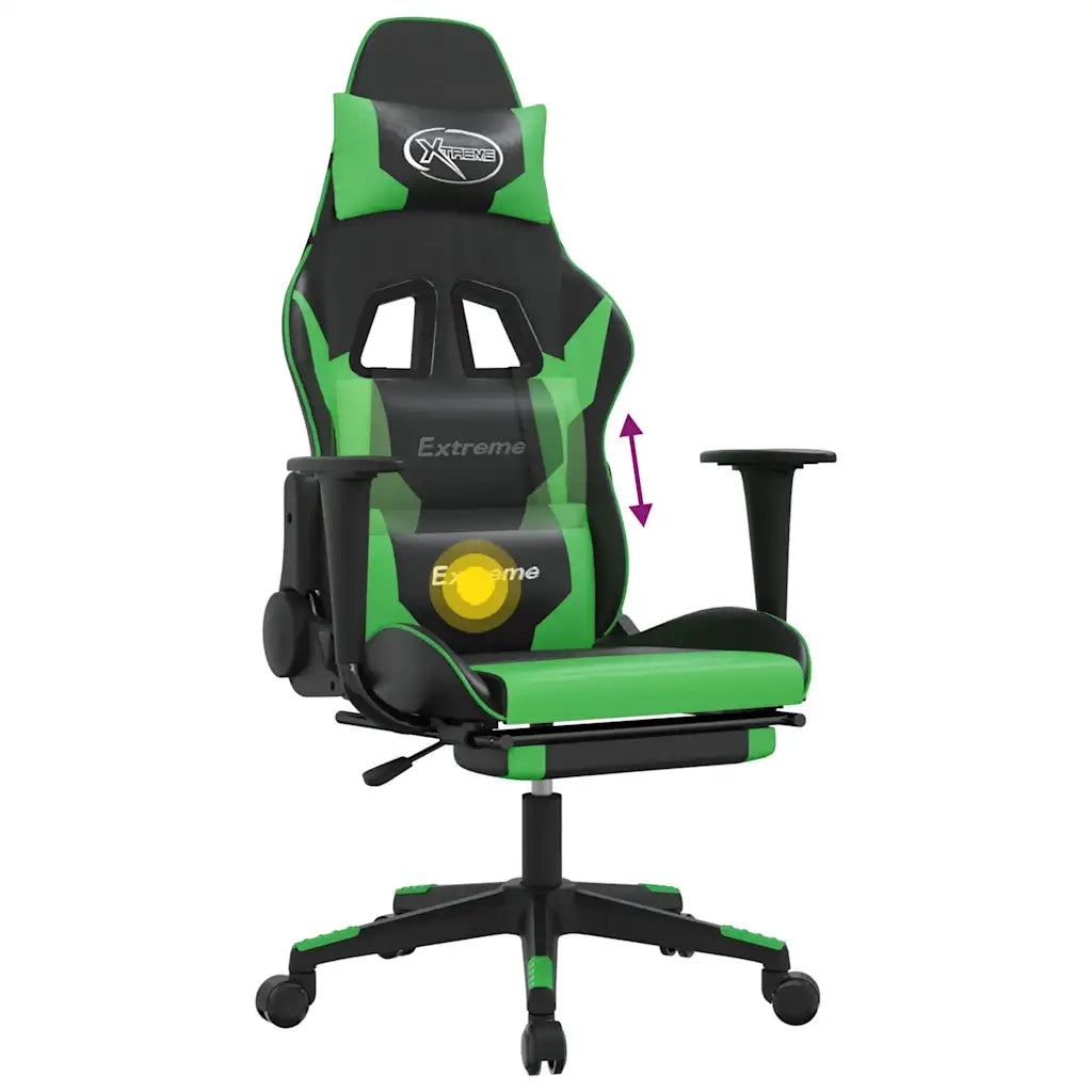 Sedia da Gaming | Sedia da e-sports Massaggio Poggiapiedi Nero e Verde Similpelle