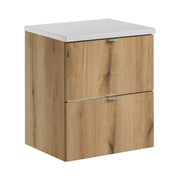 Set bagno sospeso VANO in rovere e bianco 50cm: mobile sotto lavabo con cassetti + piano per lavabo