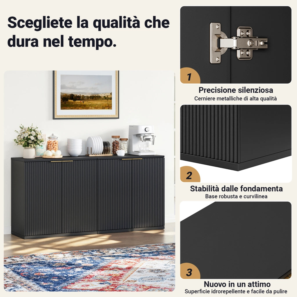 Credenza a 2 ante con ripiani e vano aperto; per soggiorno; in MDF; 80×40×80 cm; nera