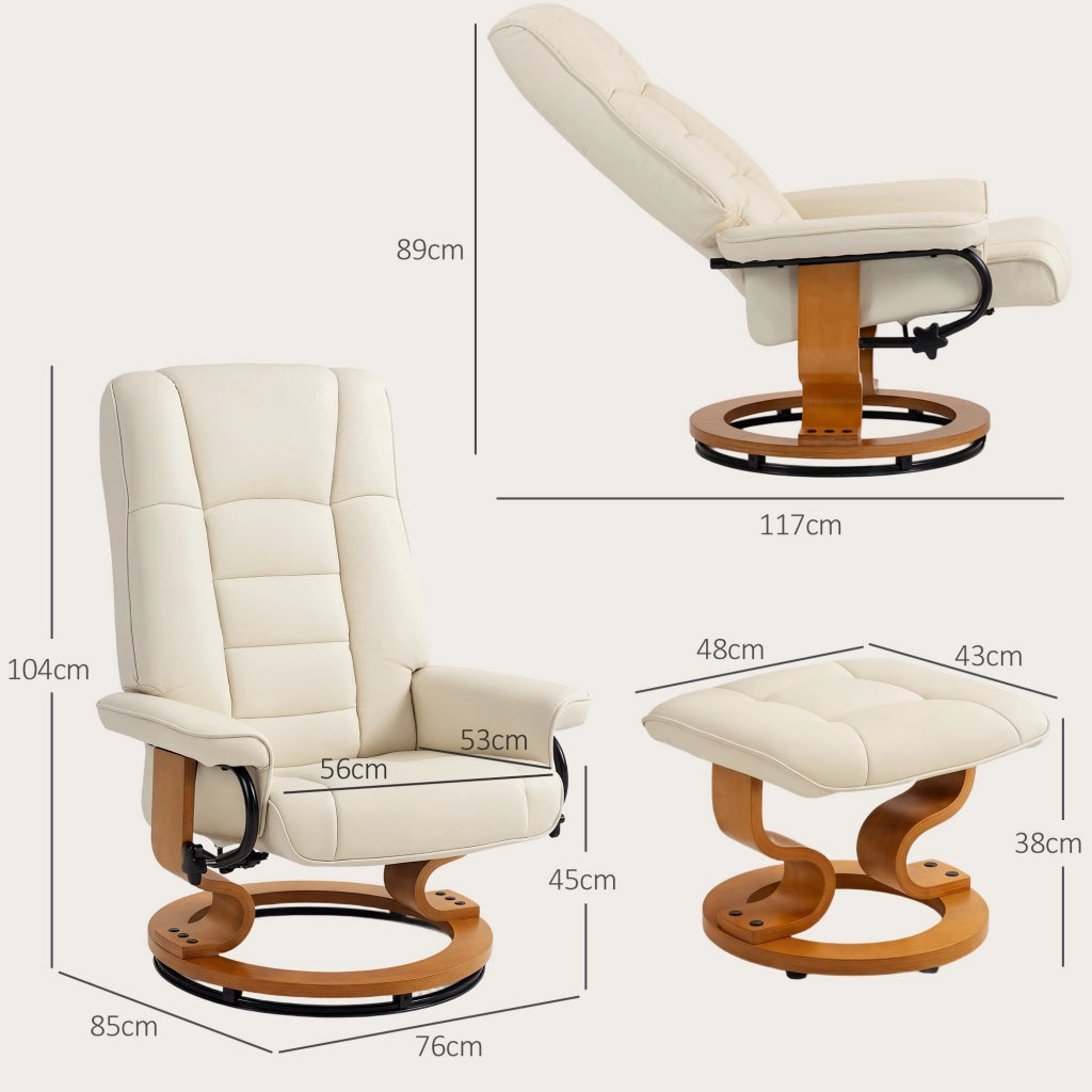 Poltrona relax reclinabile con poggiapiedi ¨C Xylo ¨C Girevole tessuto crema struttura legno