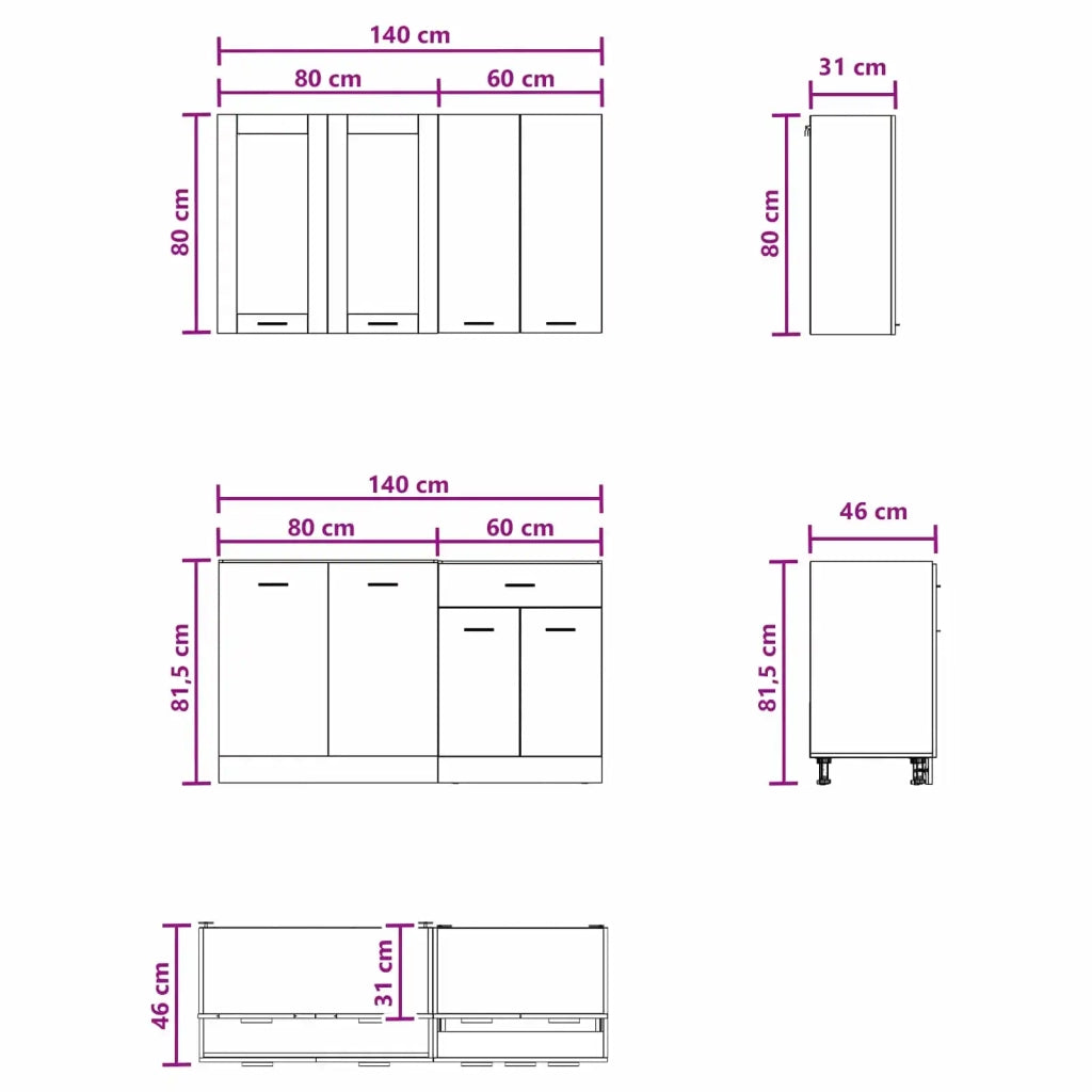 Unità Cucina LYON 4 pcs Sonoma grigio Legno ingegnerizzato 3438360