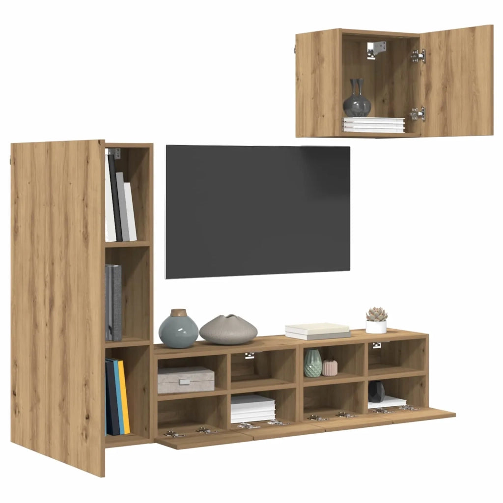 Unità per TV a Muro 4 pz Rovere artigianale 3402780