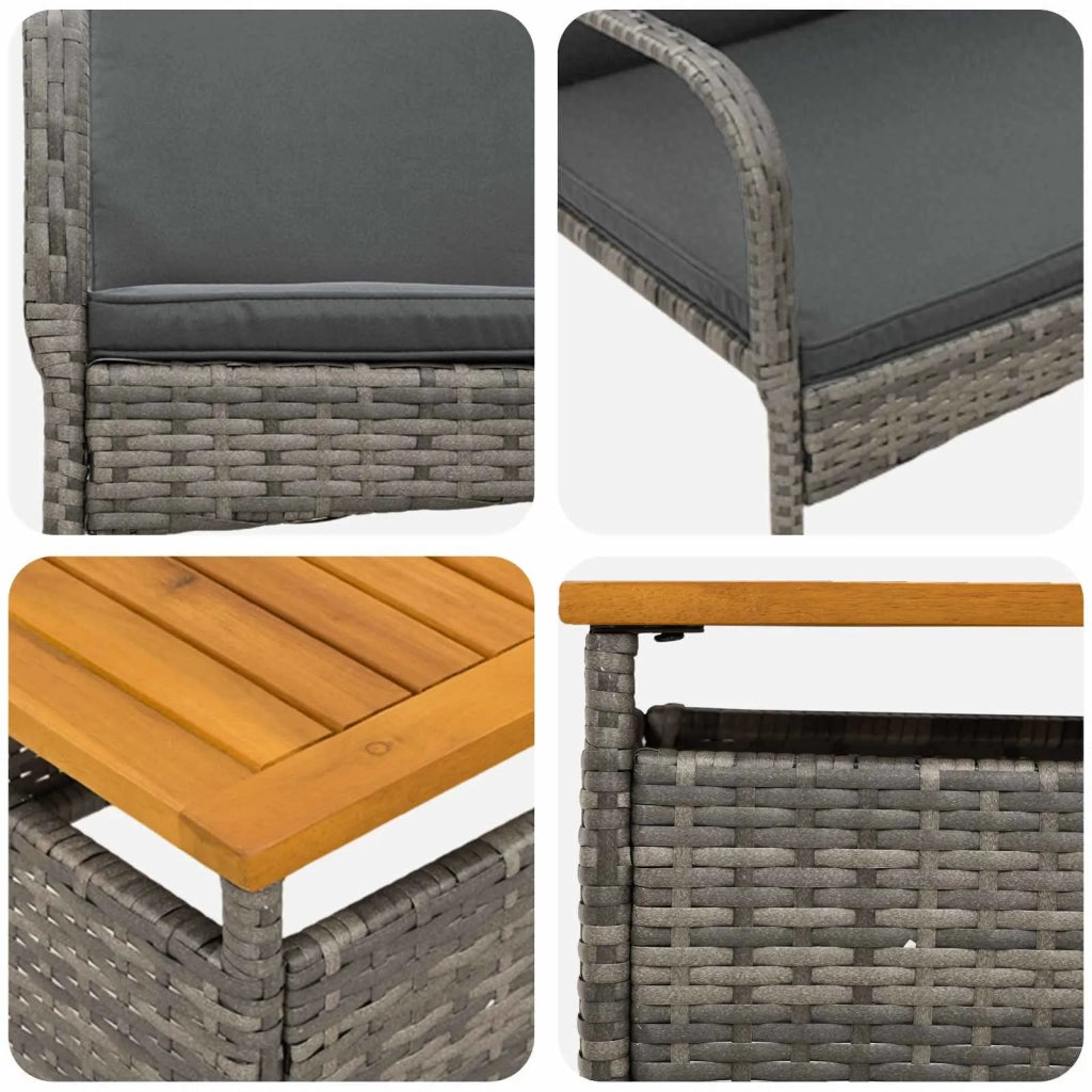Set Bistro da Giardino con cuscino 3 pcs Grigio polyrattan