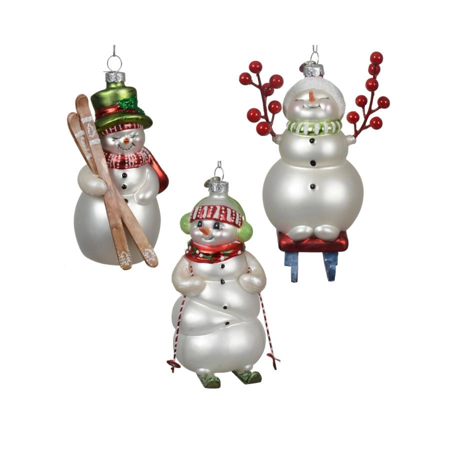 PUPAZZO DI NEVE IN VETRO 13 CM DECORAZIONE NATALIZIA DA APPENDERE ASS PREZZO CAD