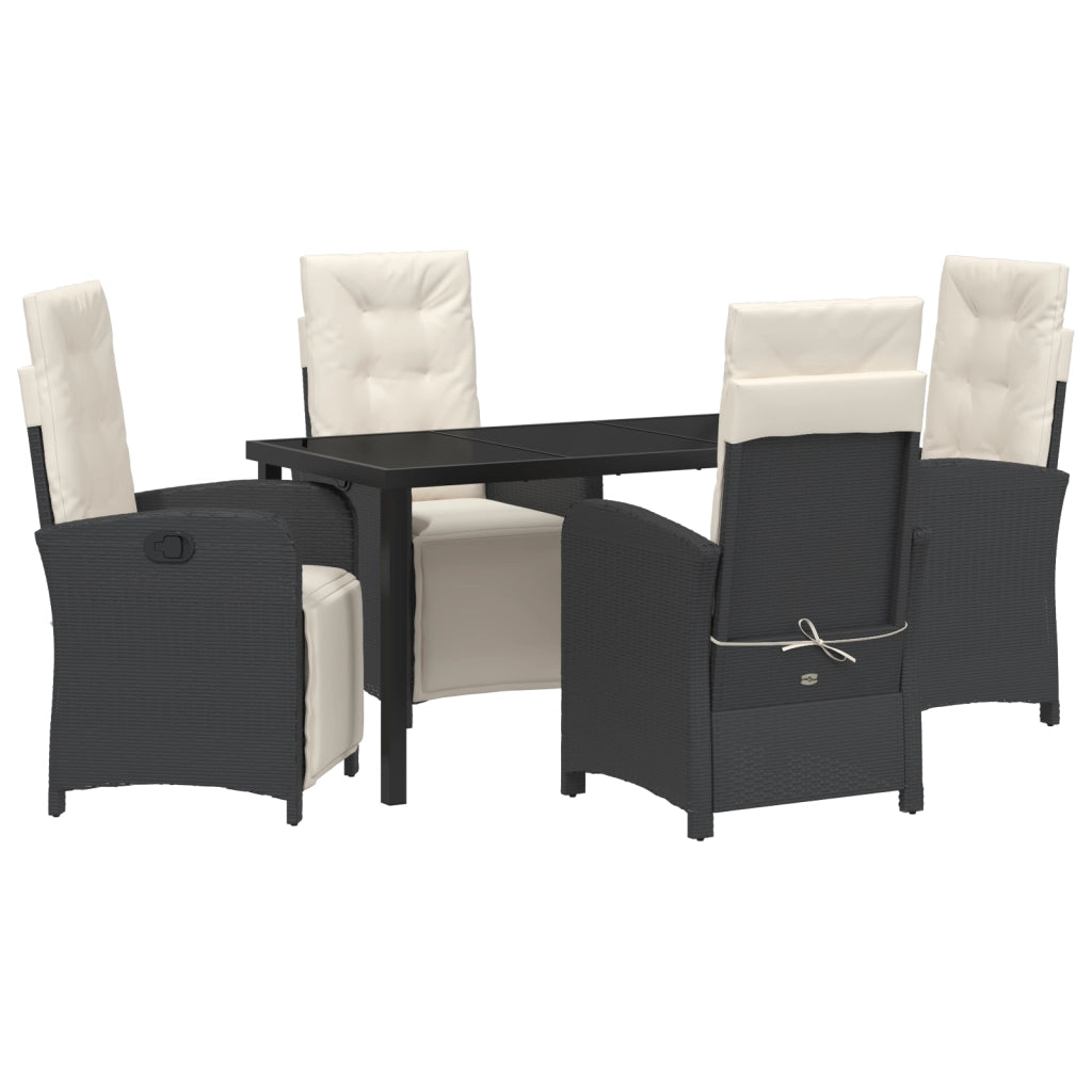 Set da Pranzo per Giardino 5 Pezzi con Cuscini Rattan Polietilene Nero