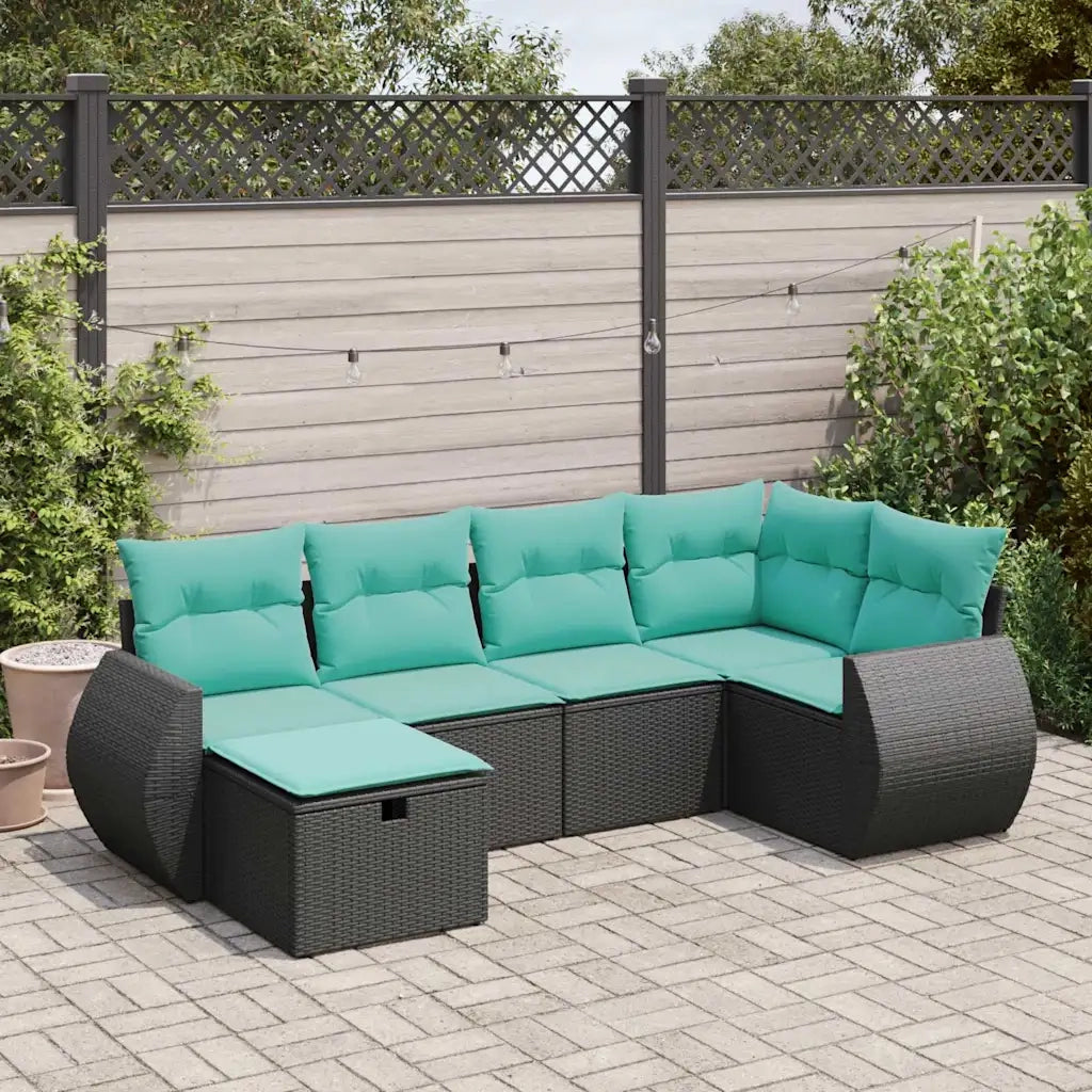 Set Divano da Giardino 6 pz con Cuscini Nero in Polyrattan