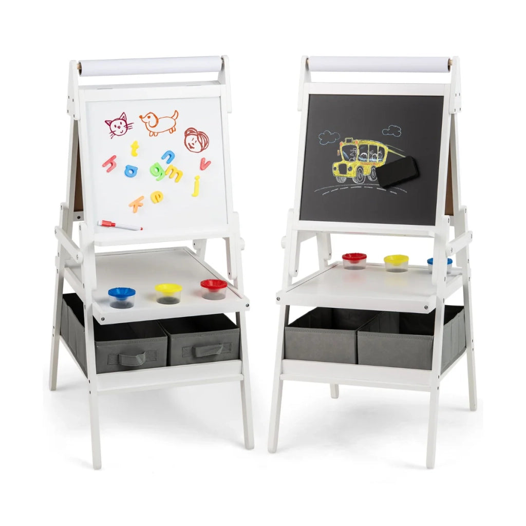Cavalletto per bambini 3 in 1 54 x 46 x 101,5 cm con pratico contenitore e design educativo in MDF bianco 20_0011419