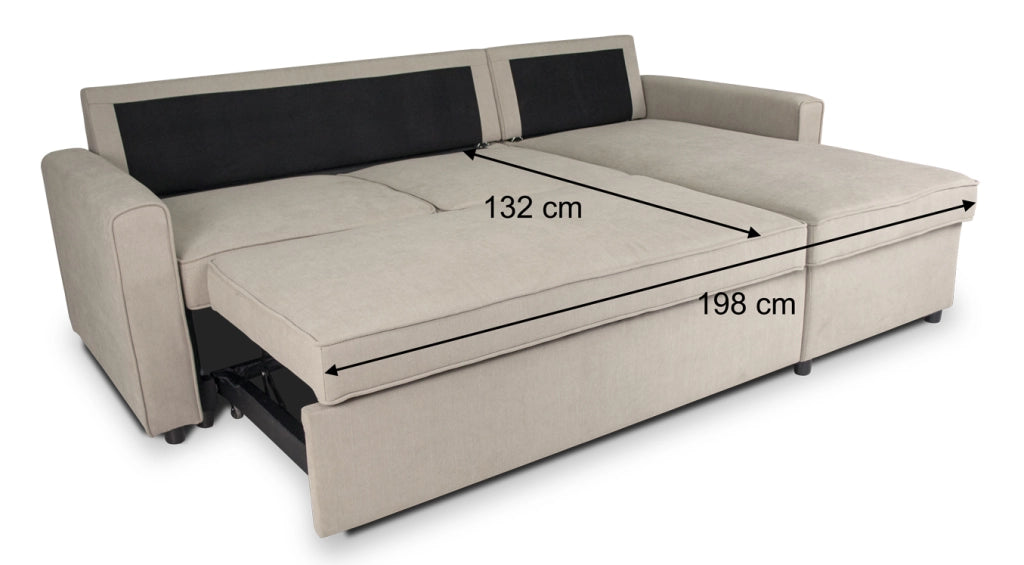 Divano letto angolare con contenitore, divano con chaise longue tortora - Kennedy DL-KE03CL