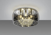 CRYSTEL PLAFONIERA METALLO CROMATO VETRO FUME' CROMATO CON DECORI EFFETTO CRISTALLO D. 50CM 5 LUCI ATTACCO E14