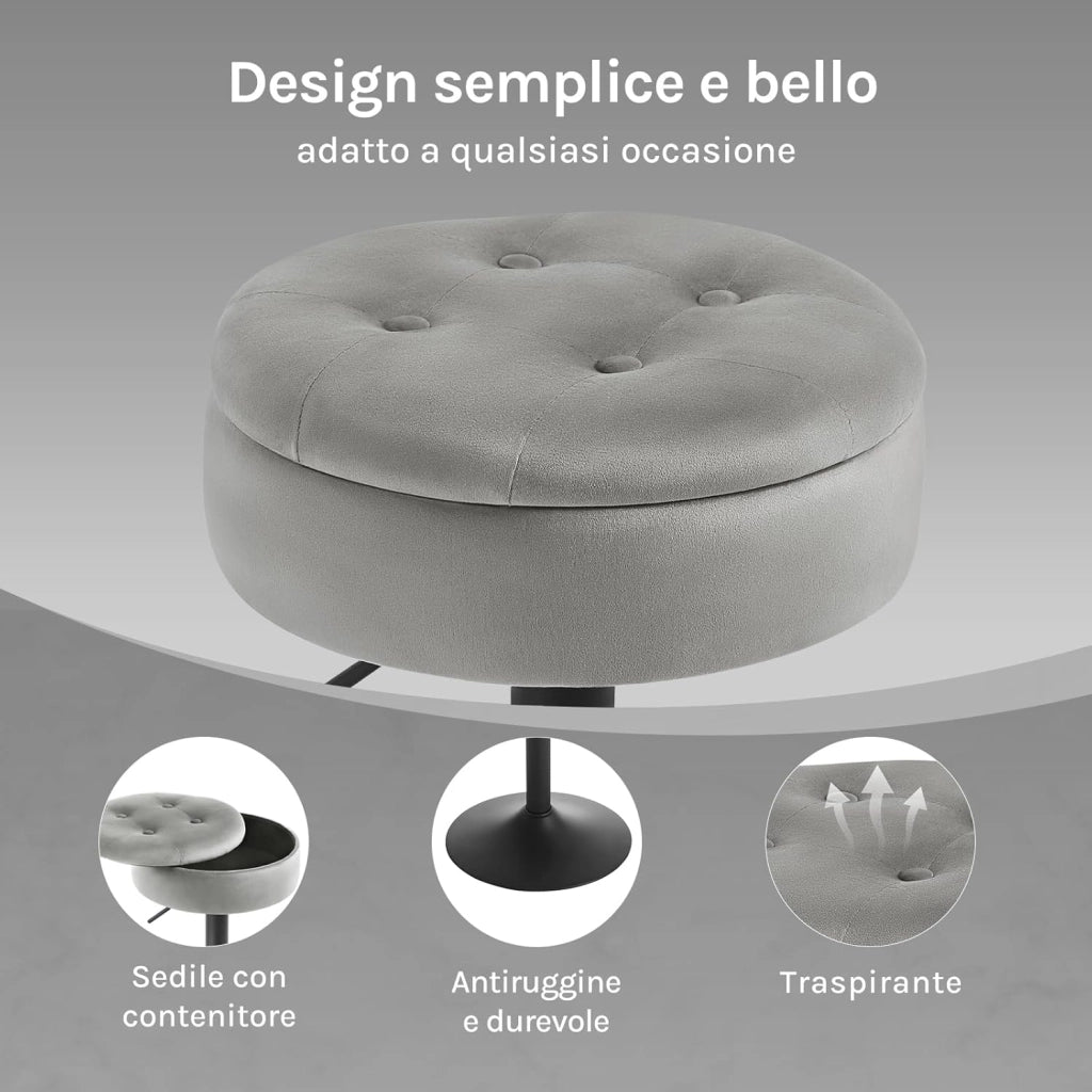 Set di 4 Sgabelli da Cucina, Sgabelli da Bar Alti con Spazio Contenitivo, Sedia Regolabili in Altezza e Girevoli a 360°, per Cucina Sala da Pranzo Bar Bancone, Velluto, Metallo, Grigio Chiaro
