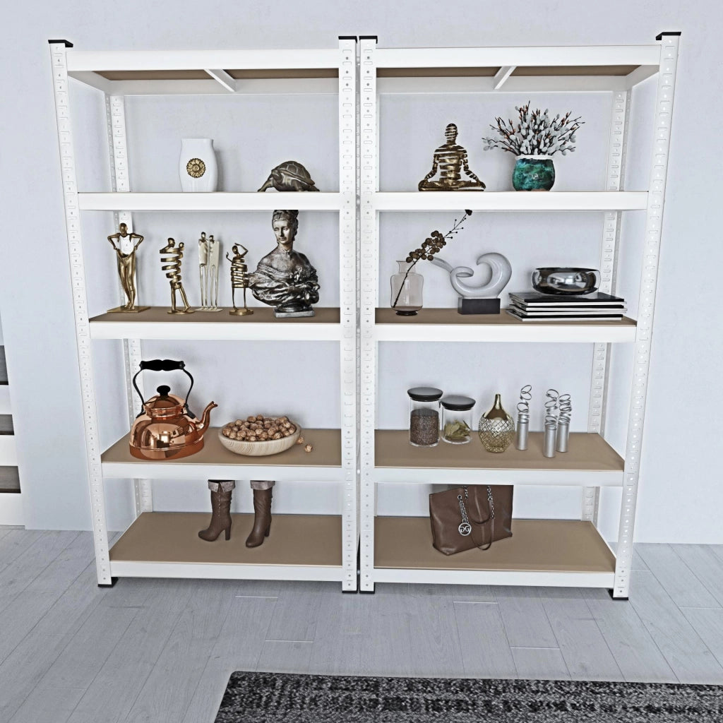 Scaffale In Metallo E MDF Ad Alta Portata Fino A 875 Kg Ideale Per Garage Officina Magazzino Cantina Capannone Con 5 Ripiani Regolabili Design Modulare 180 X 90 X 40 Cm Bianco