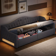 LETTO Giorno 90x200 cm Grigio con LED e contenitore