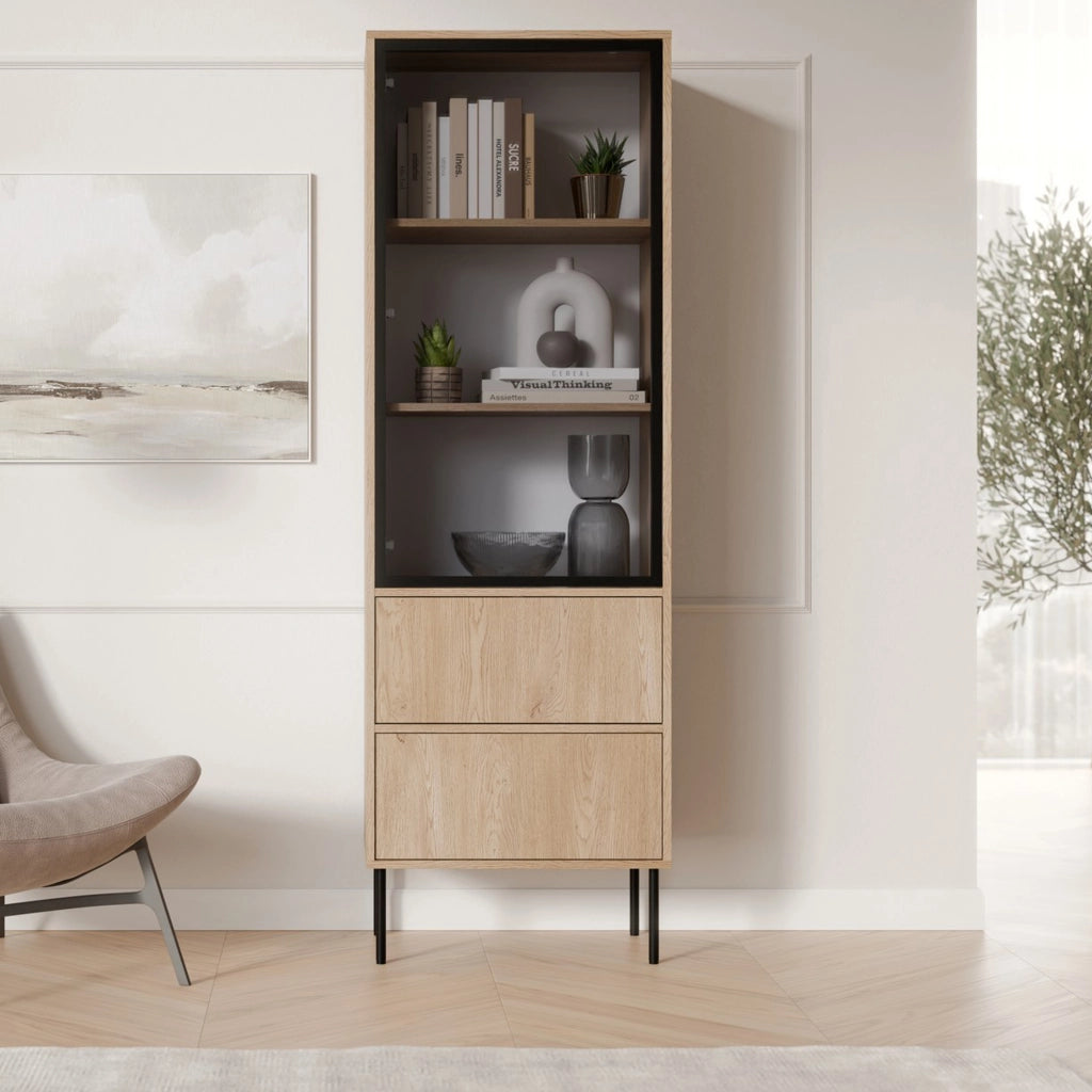 Mobile Espositore Zanica, Vetrina 2 Ripiani, 60x40x185h cm Marrone Rovere
