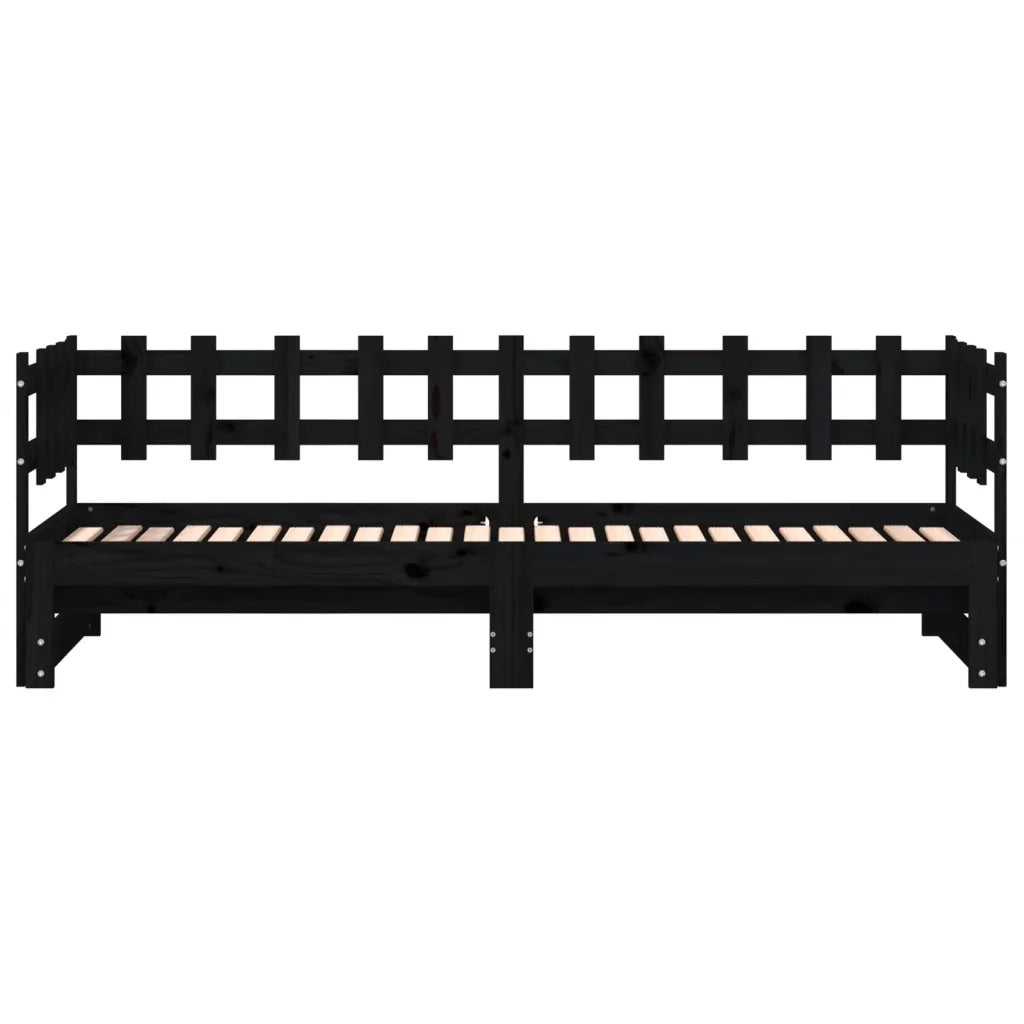 Dormeuse Estraibile Nera 2x(80x200) cm Legno Massello di Pino