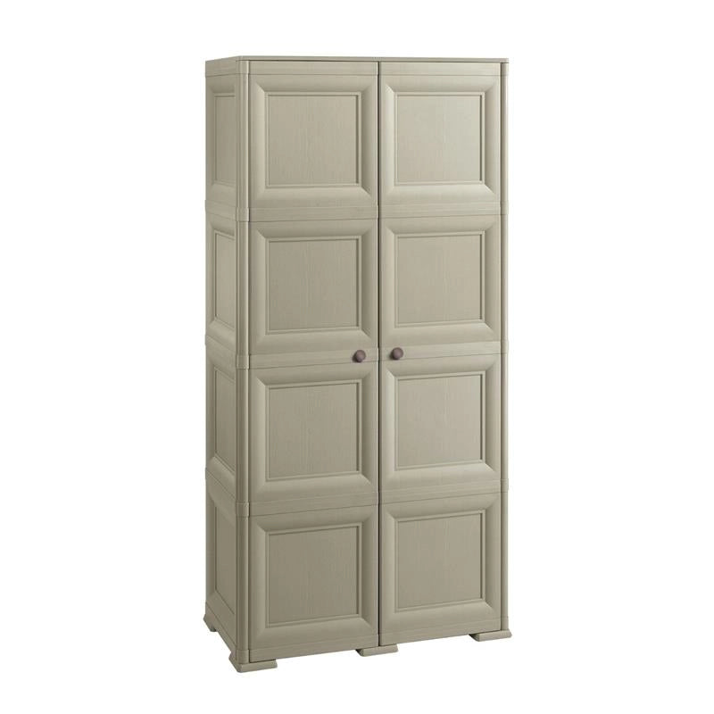 ARMADIO 2 ANTE TAUPE 79X43X164 CM CON 4 SCOMPARTI E VANO PORTASCOPA – MOBILE ALTO ORGANIZZAZIONE CASA PER INGRESSO E LAVANDERIA