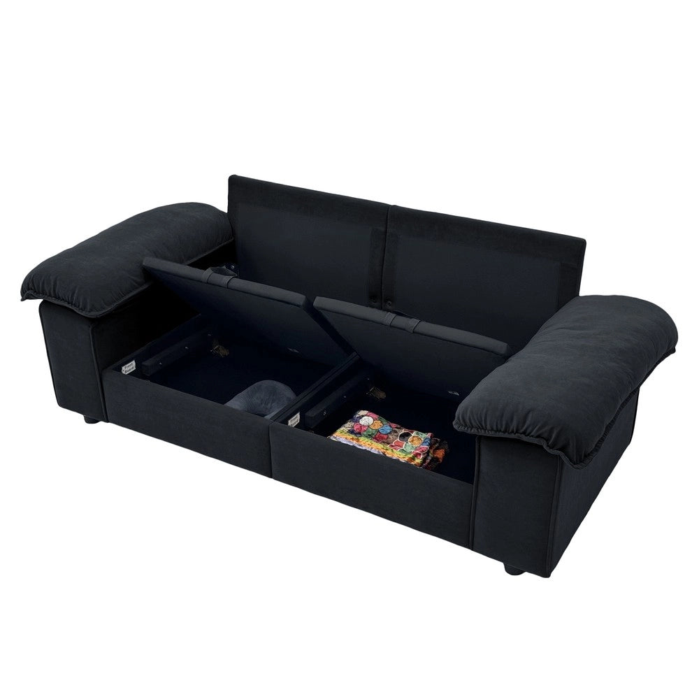 Divano 2 posti con contenitore ¨C Minimal ¨C Tessuto, struttura in legno, nero