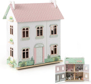 Casa delle Bambole in Legno, Casetta delle Bambole a 3 Piani con Tetti Rimovibili, Porte Apribili, Finestre Squisite 5 Stanze e 19 Accessori, Regalo per Bambini 3+ Anni