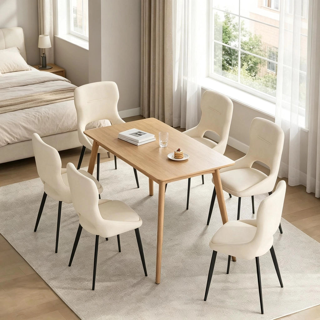 Sedia da pranzo set 6 pezzi con schienale ergonomico traspirante e seduta in chenille struttura in metallo beige