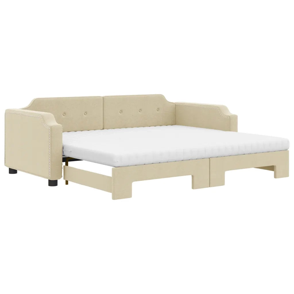 Divano Letto Estraibile con Materassi Crema 100x200 cm Tessuto