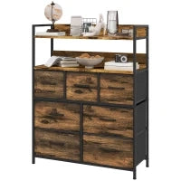 Cassettiera 7 Cassetti Rimovibili con 2 Ripiani Industriale in Legno e Acciaio, 79x29x101 cm, Marrone e Nero