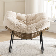Poltrona a dondolo papasan in chenille con struttura ergonomica e supporto stabile beige 96 × 58 × 31 cm