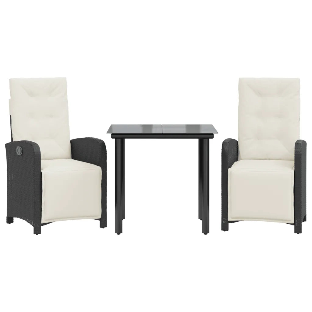 Set da BistrÃ² 3 pz con Cuscini Nero in Polyrattan