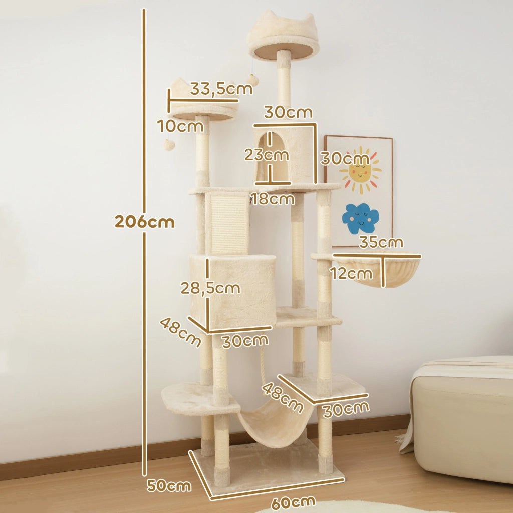 Albero tiragraffi per gatti grande con piattaforme e cuscini ¨C zephmum ¨C 206 cm beige