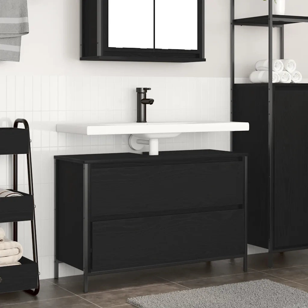 Mobile Lavabo da Bagno-Armadietto da bagno con Cassetti Rovere Nero 90x34,5x60 cm
