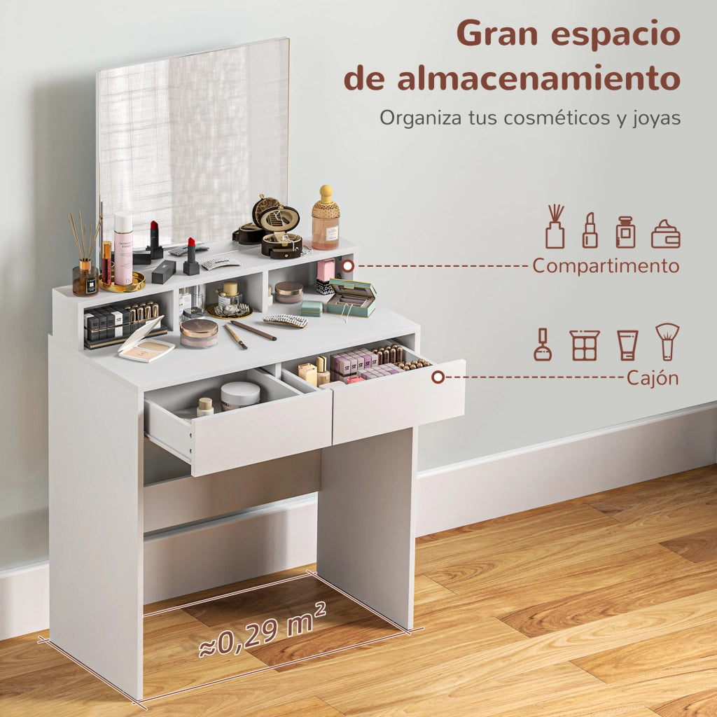Scrivania da trucco con specchio 2 cassetti 3 scomparti ¨C Xylo ¨C Bianco 75x38x135 cm