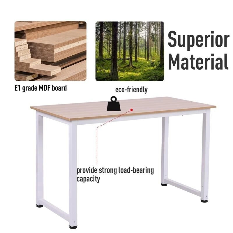 TAVOLO SCRIVANIA IN LEGNO MDF COLOR ROVERE E GAMBE IN METALLO BIANCO