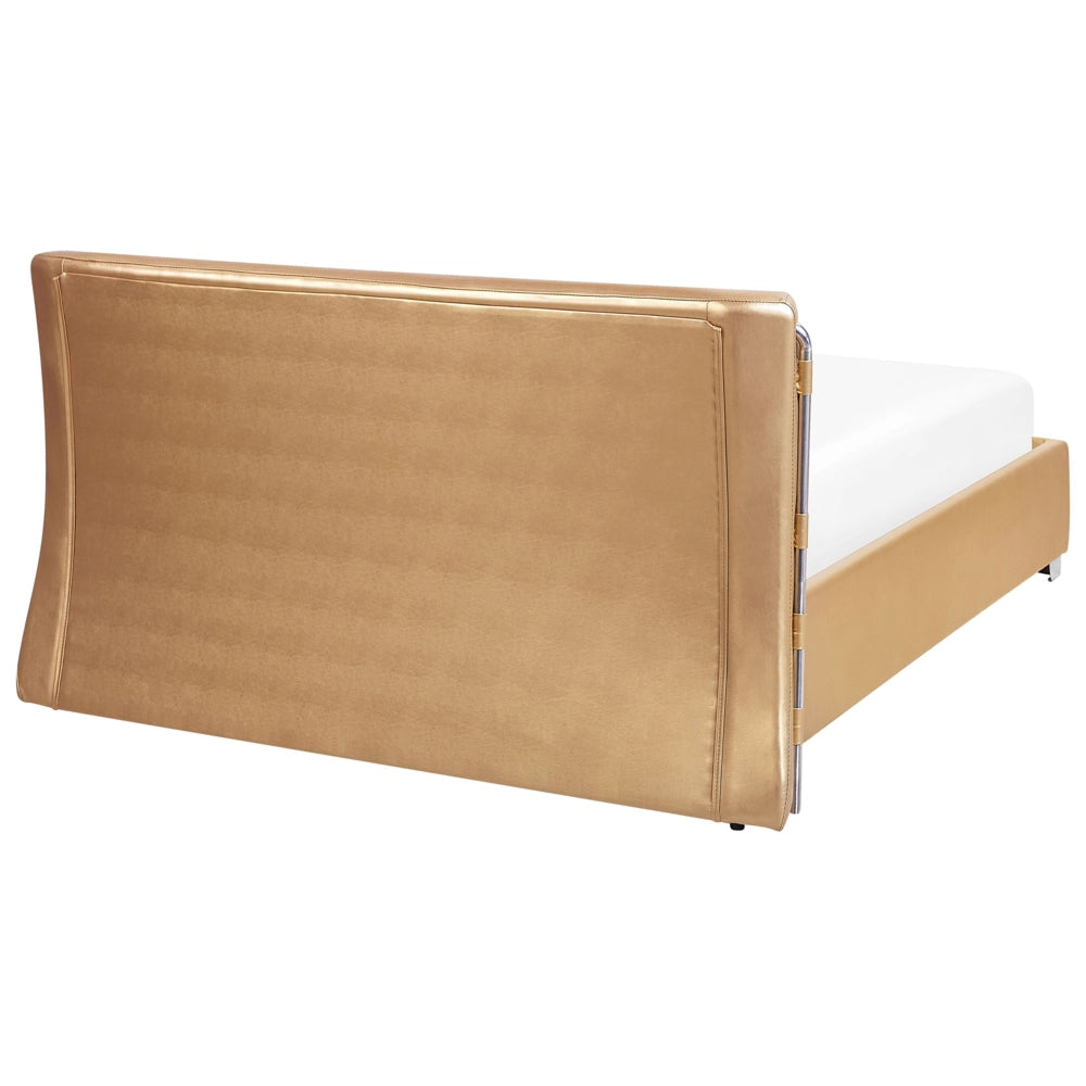 Letto 180 x 200 cm in pelle dorata da 180 cm con rete a doghe LED contemporanea