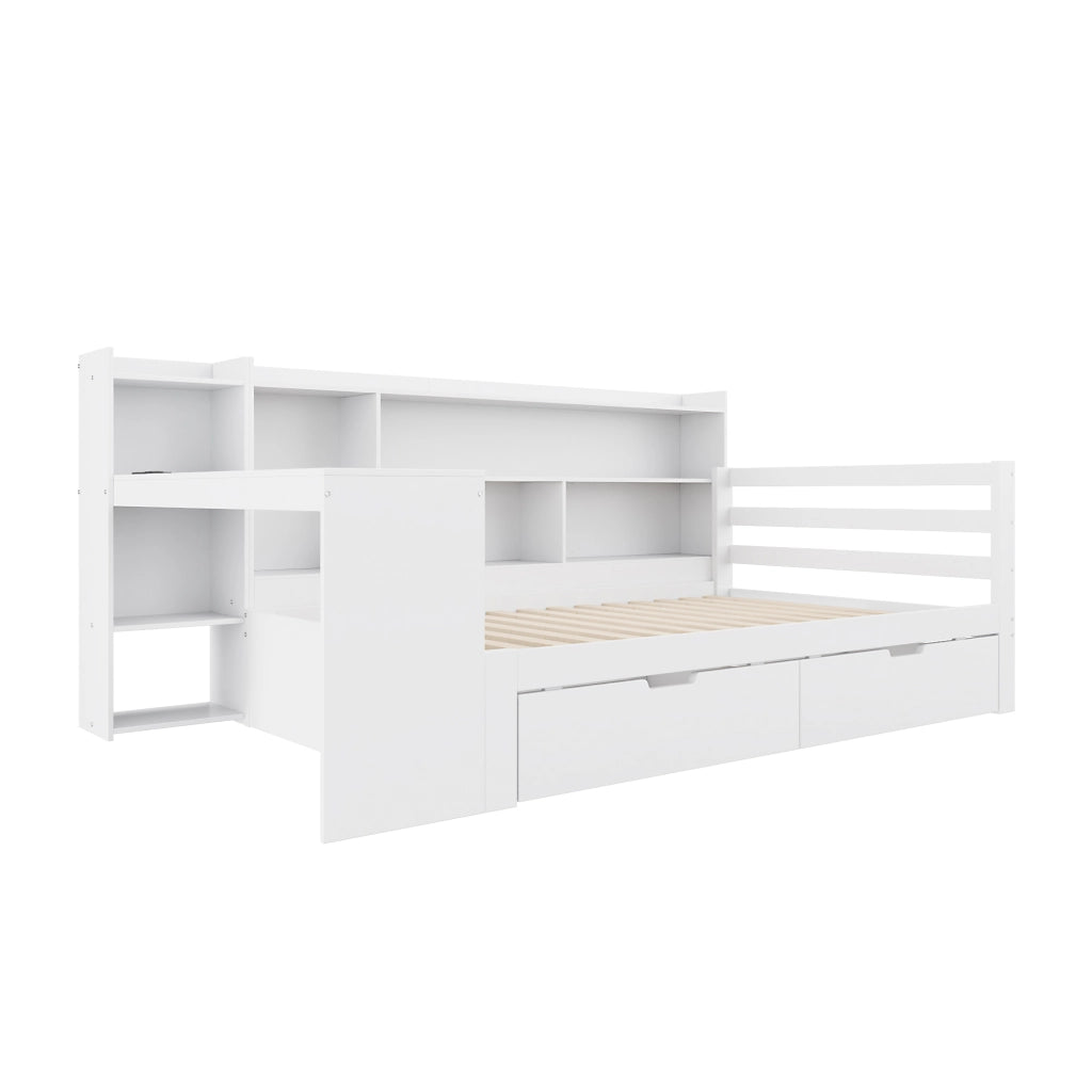 DIVANO LETTO multifunzionale 90x200 cm in legno bianco con scrivania e scaffali