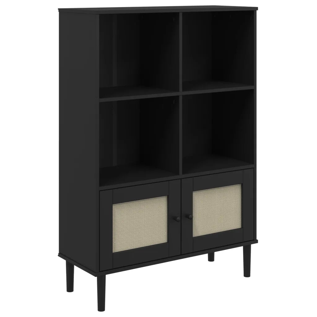 Credenza-Buffet-Armadio da cucina SENJA Aspetto Rattan Nero 90x35x130 cm Legno Pino