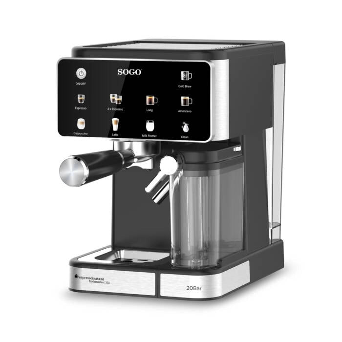 Macchina caffè espresso 4 in 1 20 bar con cappuccinatore, serbatoio 1,5L e pannello touch per capsule e macinato - Sogo