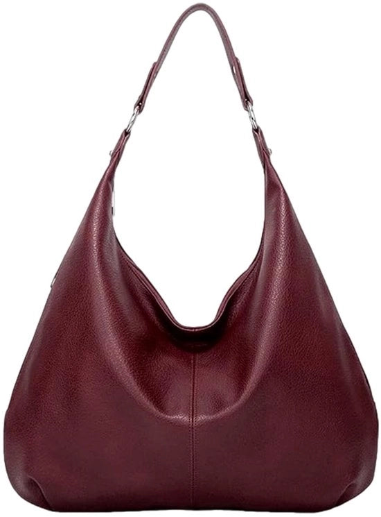 Borsa Hobo in Pelle PU - Bordeaux - Tas a Spalla per Donna - Grande e Stilosa