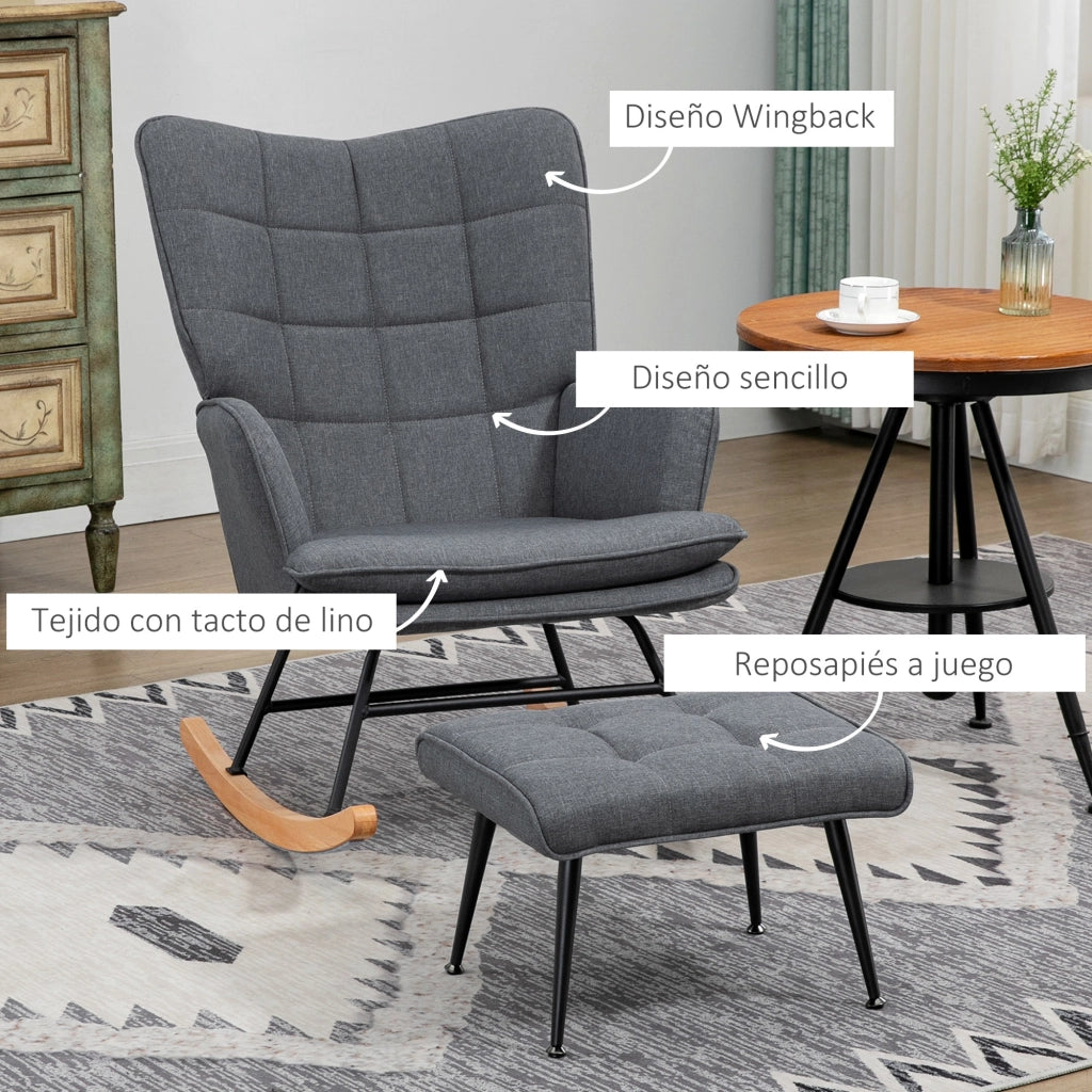 Poltrona a Dondolo con Poggiapiedi ¨C zephmum ¨C Grigio 64x89x90 cm