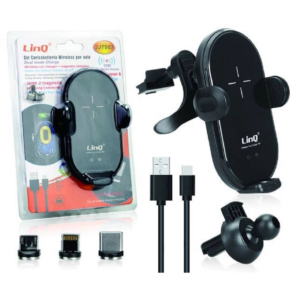 Trade Shop - Set Caricabatteria Wireless Per Auto 15w Smartphone 3 Connettori Magnetici Jjt963 -
