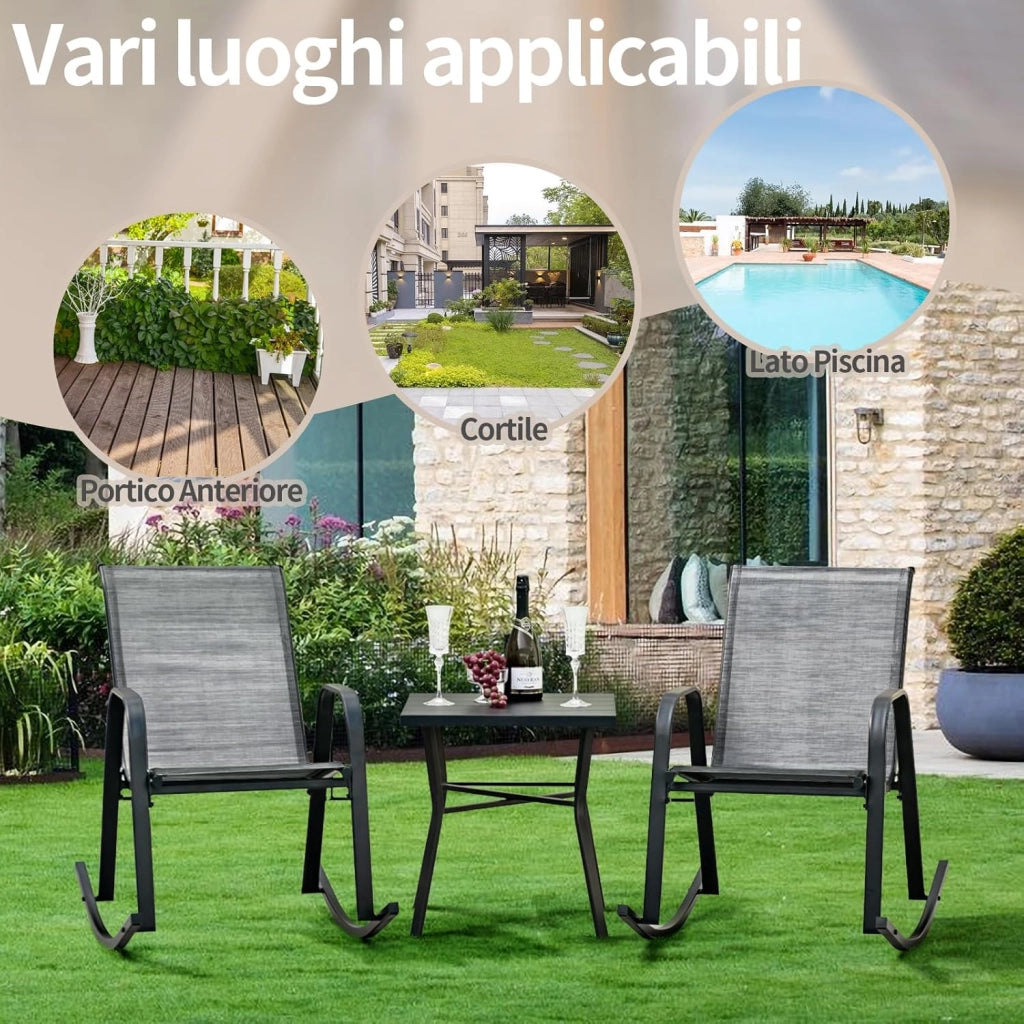 Sedie a Dondolo da Giardino 2 Pezzi, Dondoli da Esterno Ergonomici in Textilene Traspirante e Movimento Dolce, Sedie Dondolo da Balcone Terrazzo Giardino, Portata 150 kg (Grigio)