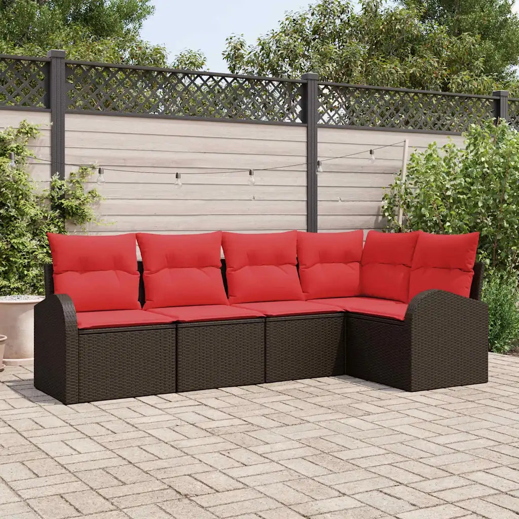 Set Divano da Giardino 5 pz | Set Salotto da Giardino Marrone polyrattan