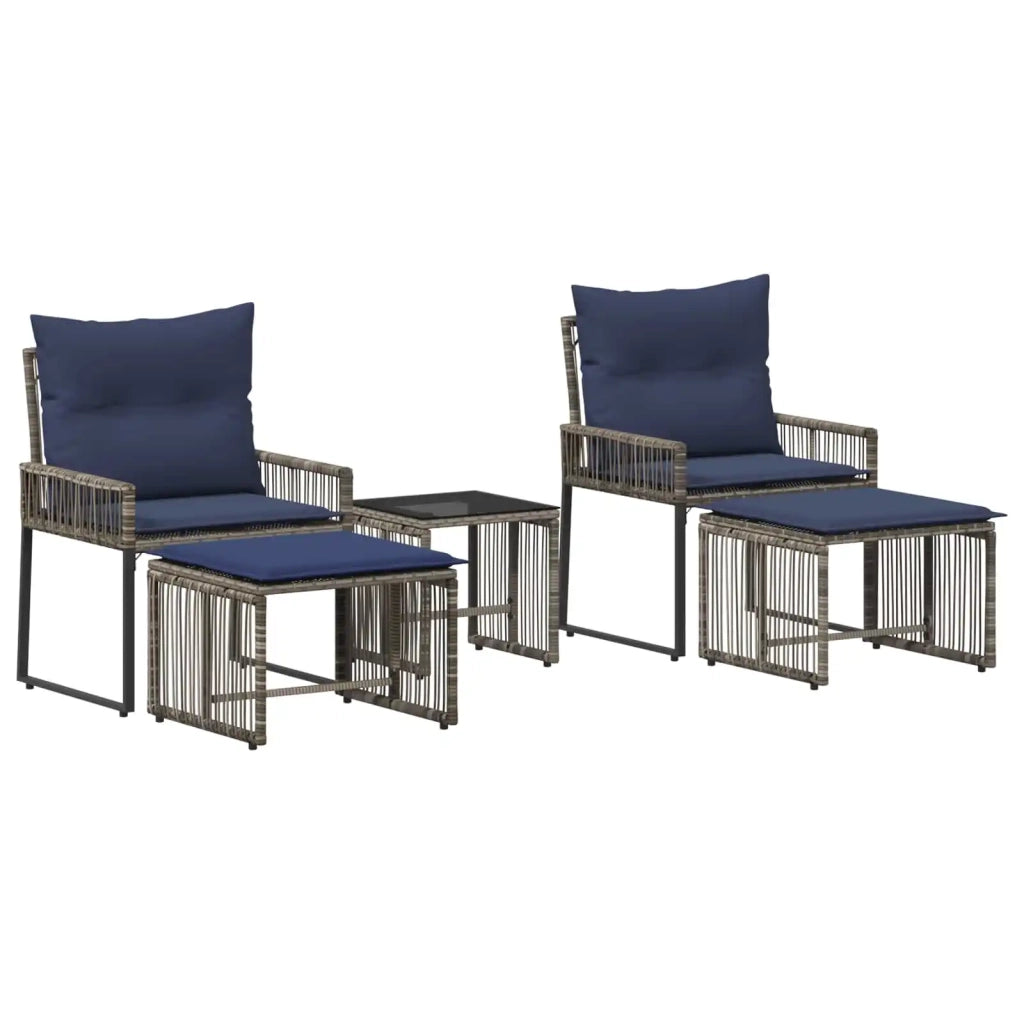 Set di Mobili da Esterno 11 pcs Grigio e Blu Navy polyrattan